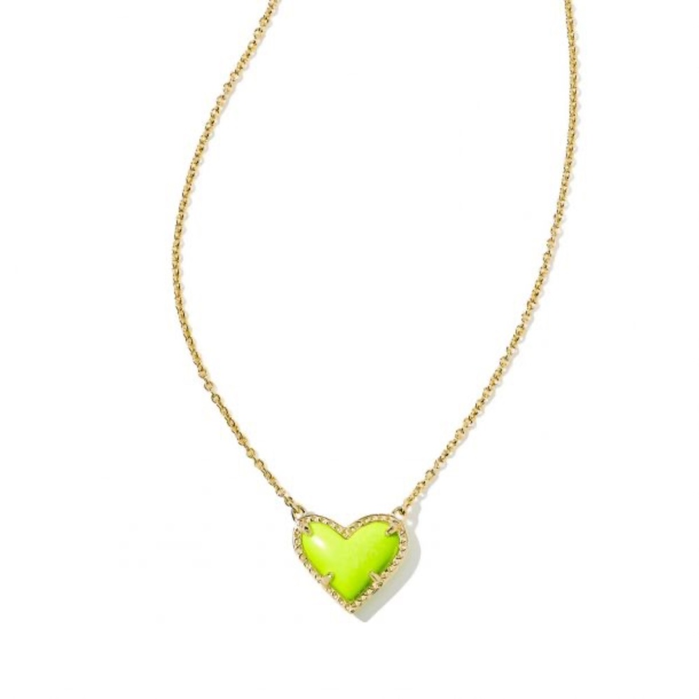 Kendra Scott Ari Gold Necklace with Neon Yellow Magnesite Heart Pendant